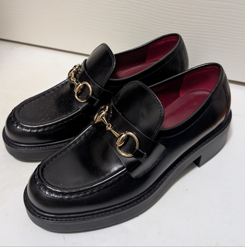 Gucci Mr Horsebit Platform Loafers Women’s EU 36.5 US 6.5 Black Leather Lug Sole - Picture 5 of 10